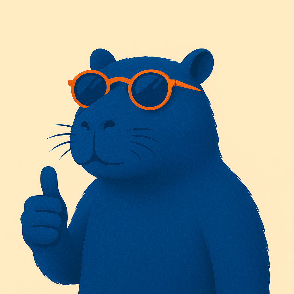 Blue bear with glasses giving thumbs up