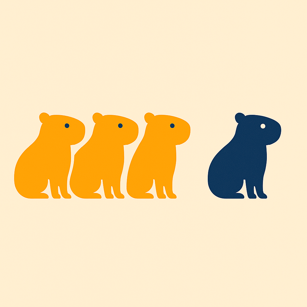 Three orange bears and one blue bear illustration